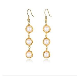 Pearl Drop Earrings for Women Freshwater Cultured Handmade 14k Gold